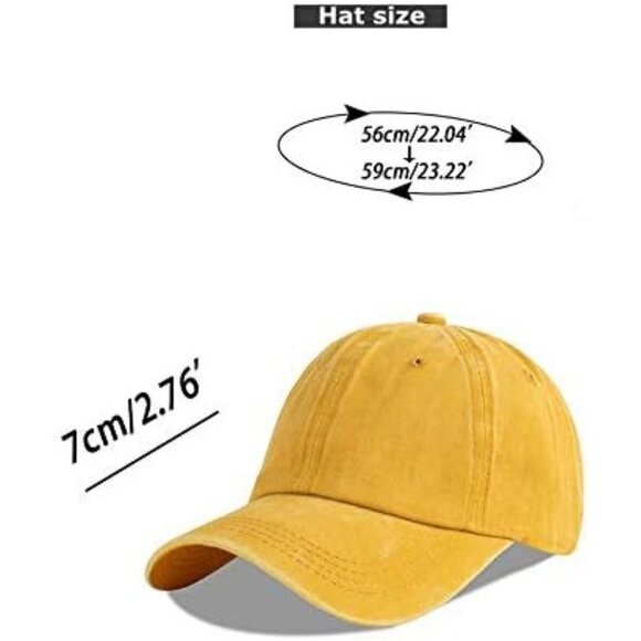 Unisex Washed-yellow Baseball Cap Cotton Fits Washed Denim Adjustable Hat - Picture 6 of 7